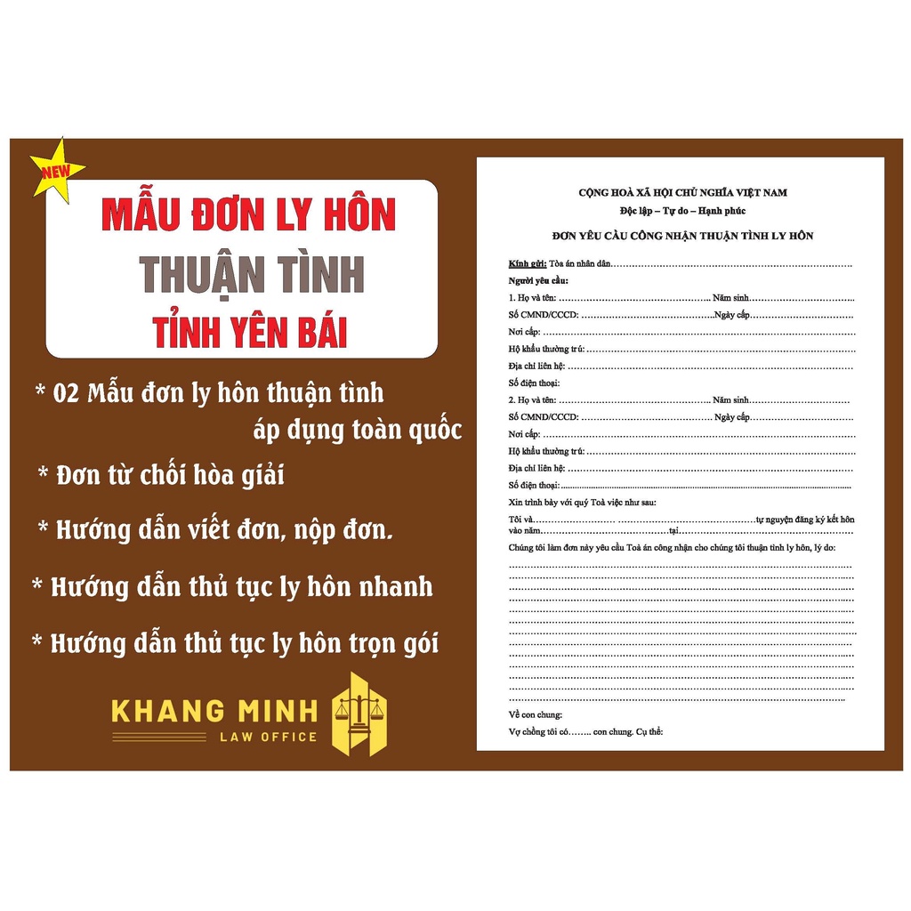 Combo đơn ly hôn thuận tình tỉnh Yên Bái 2023 + Đơn từ chối hòa giải+ Hướng dẫn viết đơn