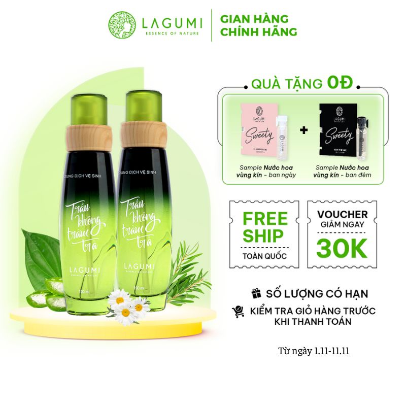 Set 2 chai dung dịch vệ sinh trầu không tràm trà Lagumi giảm viêm ngứa, an toàn cho mẹ bầu và sau sinh 100ml