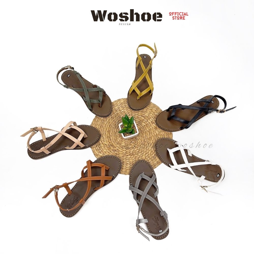 Giày sandal nữ xỏ ngón quai chéo đế bệt WOSHOE đi học, đi biển bigsize 34-42 W05