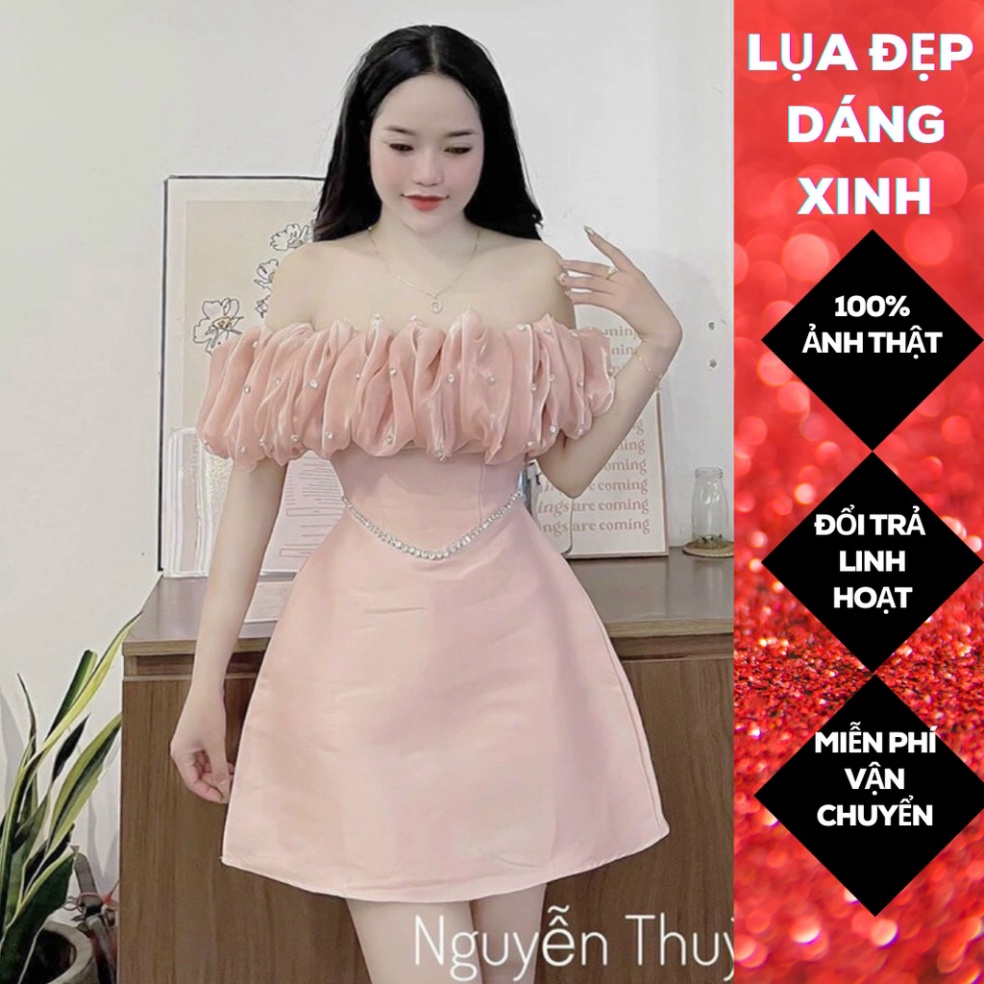(Fom: <55kg)Đầm Hồng Bẹt Bèo Phồng Viền Ngọc  Đầm Bẹt Vai Bo Eo Tôn Vai Và Eo Bo Chun, Đầm Bo Phồng Loe Nhẹ Tiểu Thư Jl4 | BigBuy360 - bigbuy360.vn