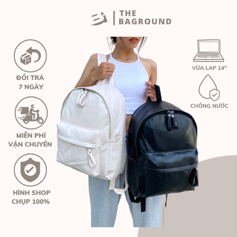 BALO DA NỮ FORM TRÒN BASIC TRẮNG VÀ ĐEN VỪA LAP 14INCHES DỄ PHỐI ĐỒ MANG ĐI HỌC ĐI LÀM
