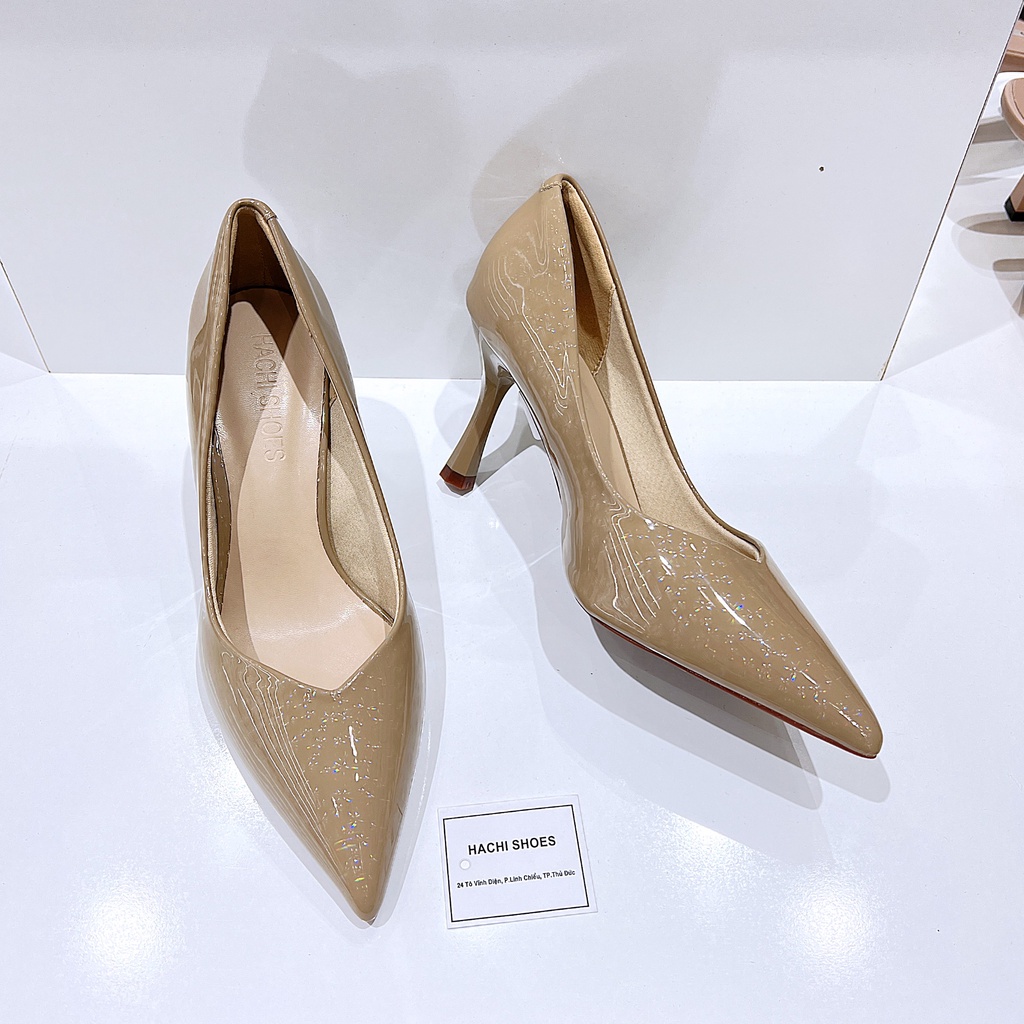 Giày cao gót da bóng mũi nhọn gót nhọn cao 7cm C026 - HACHI SHOES