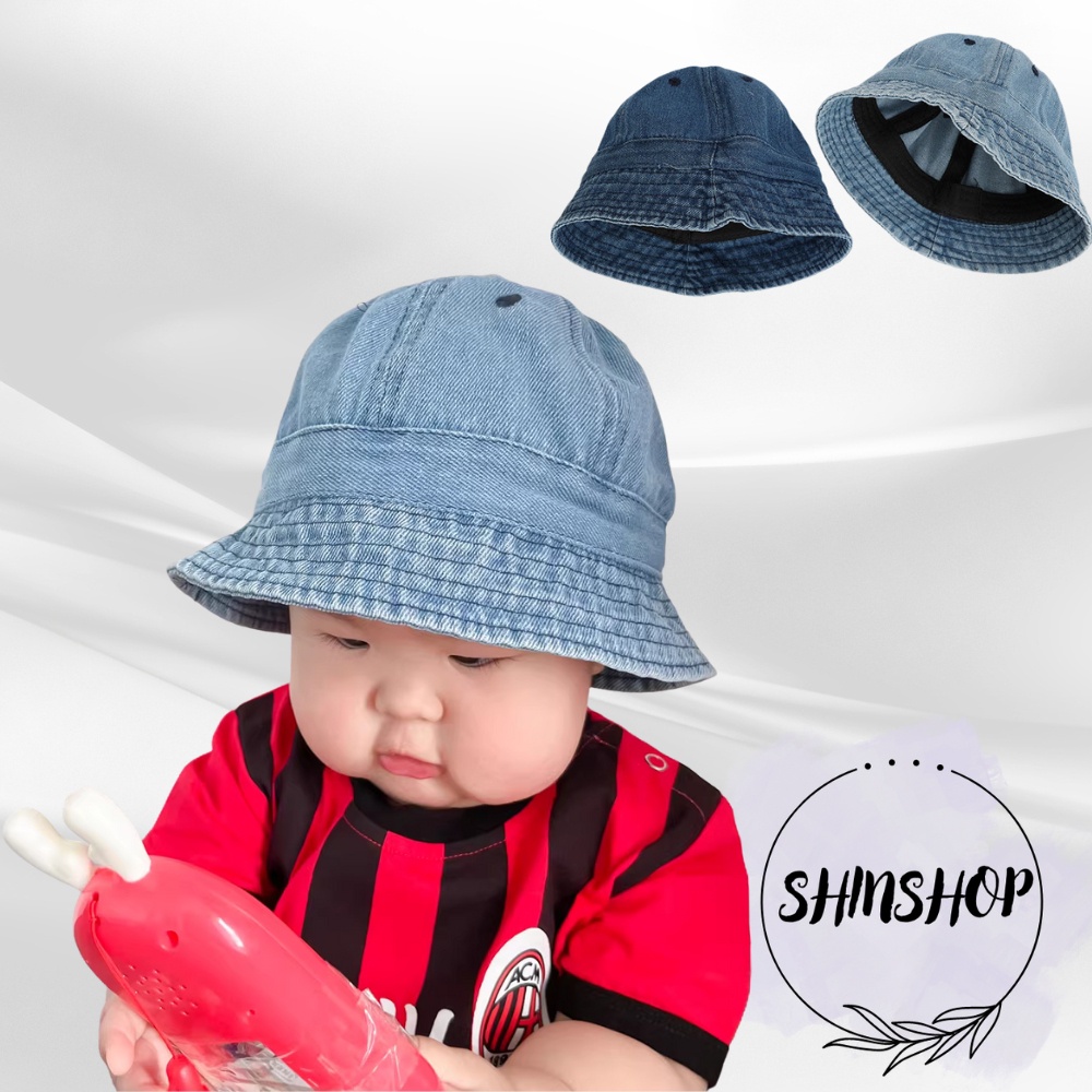 Mũ bucket trơn cho bé trai và bé gái SHINSHOP vành tròn cụp chất liệu denim jean MH223