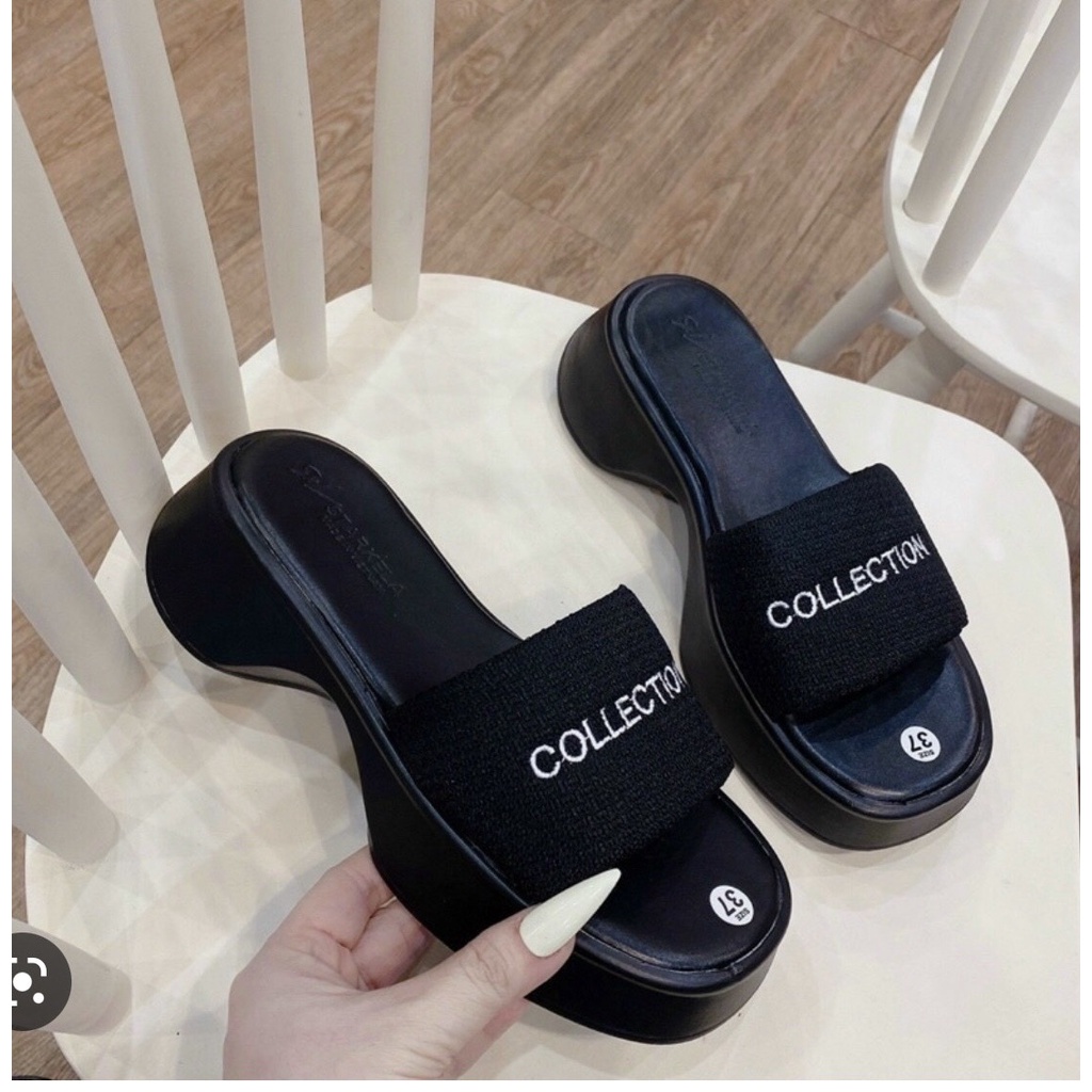 Dép Sandal quai ngang thời trang nữ thêu chữ COLETION, ALEX, PDADA, UOO