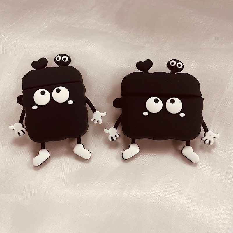 Vỏ Bảo Vệ Hộp Sạc Tai Nghe Airpod 1 2 3 pro pro 2 Bằng Silicon Mềm Hình Bù Nhìn 3D Màu Đen Dễ Thương