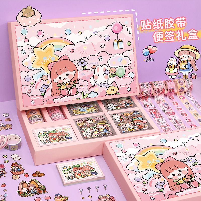 Hộp Sticker 100 Tấm +Washi Tape/Set Sticker/Sticker Trang Trí Sổ Tay/Sticker Cute 100 Tấm Sticker Trong Suốt/Quà tặng của trẻ em