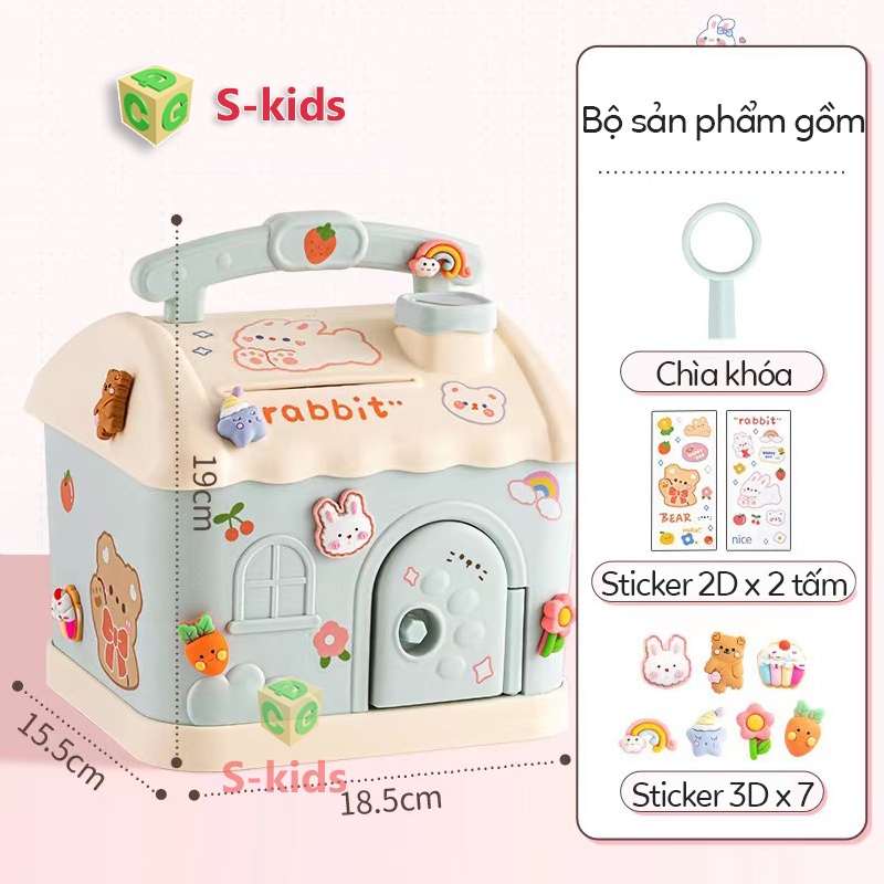 Hộp đựng tien tiết kiệm cho bé hình ngôi nhà dễ thương có khóa. Đồ chơi ống heo piggy bank S-kids