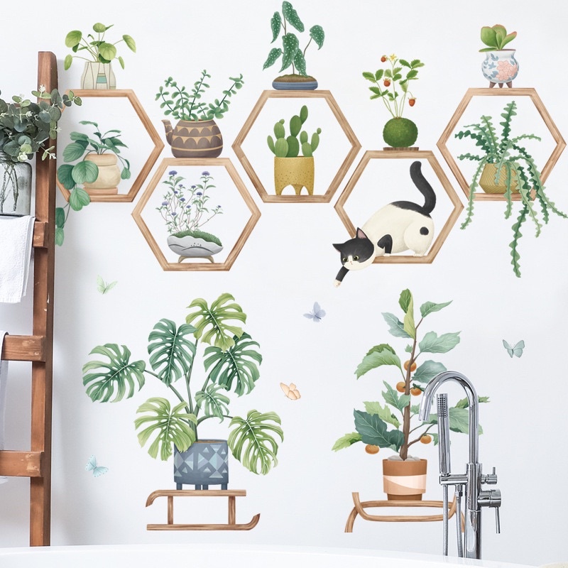 Decal Dán Tường Khung chậu cây ( đủ chi tiết như ảnh) kt sau dán khoảng 1m2 cao 1m