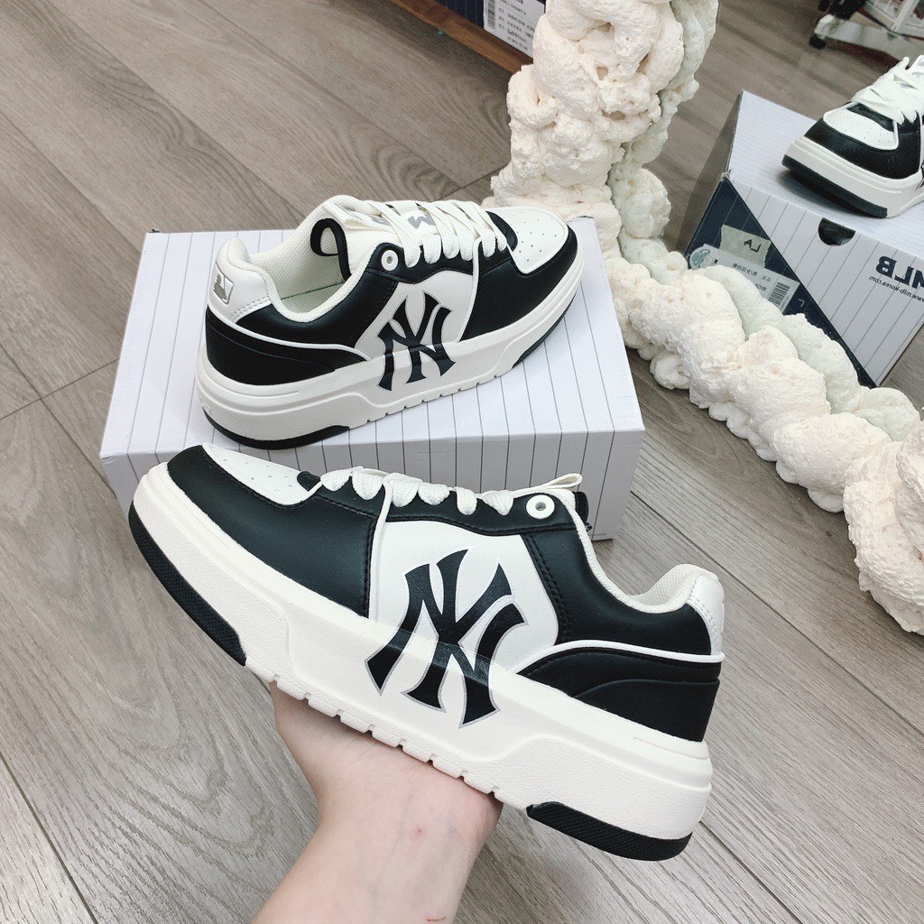 Giày Sneaker MLB NY Chunky Line Nam Nữ Mẫu Mới Đế Cao 5 Phân Màu Trắng - Giày Nam Nữ Cổ Thấp MLB NY Chunky Line Full Hộp