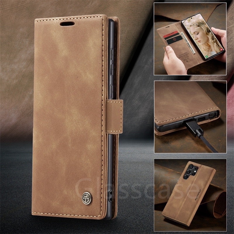 Bao da Nuoku dạng ví cho Samsung S23, S23 Plus, S23 Ultra, S22, S22 Plus, S22 Ultra có ngăn để thẻ siêu tiện sang trọng