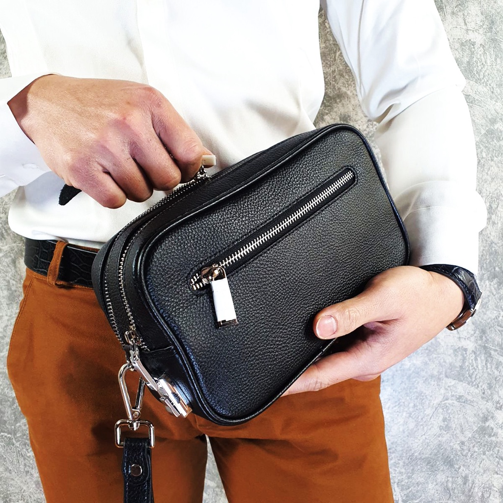 Túi golf nam khóa số; Clutch cầm tay nam da bò thật 2 ngăn khóa CL148VB  - 100% da thật, BH 3 năm