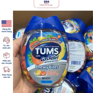 Kẹo nhai giảm đầy hơi khó tiêu date 7/2025 Tums Antacid Chewy Bites Assorted Berries lọ 54 viên - EDS Hàng Mỹ