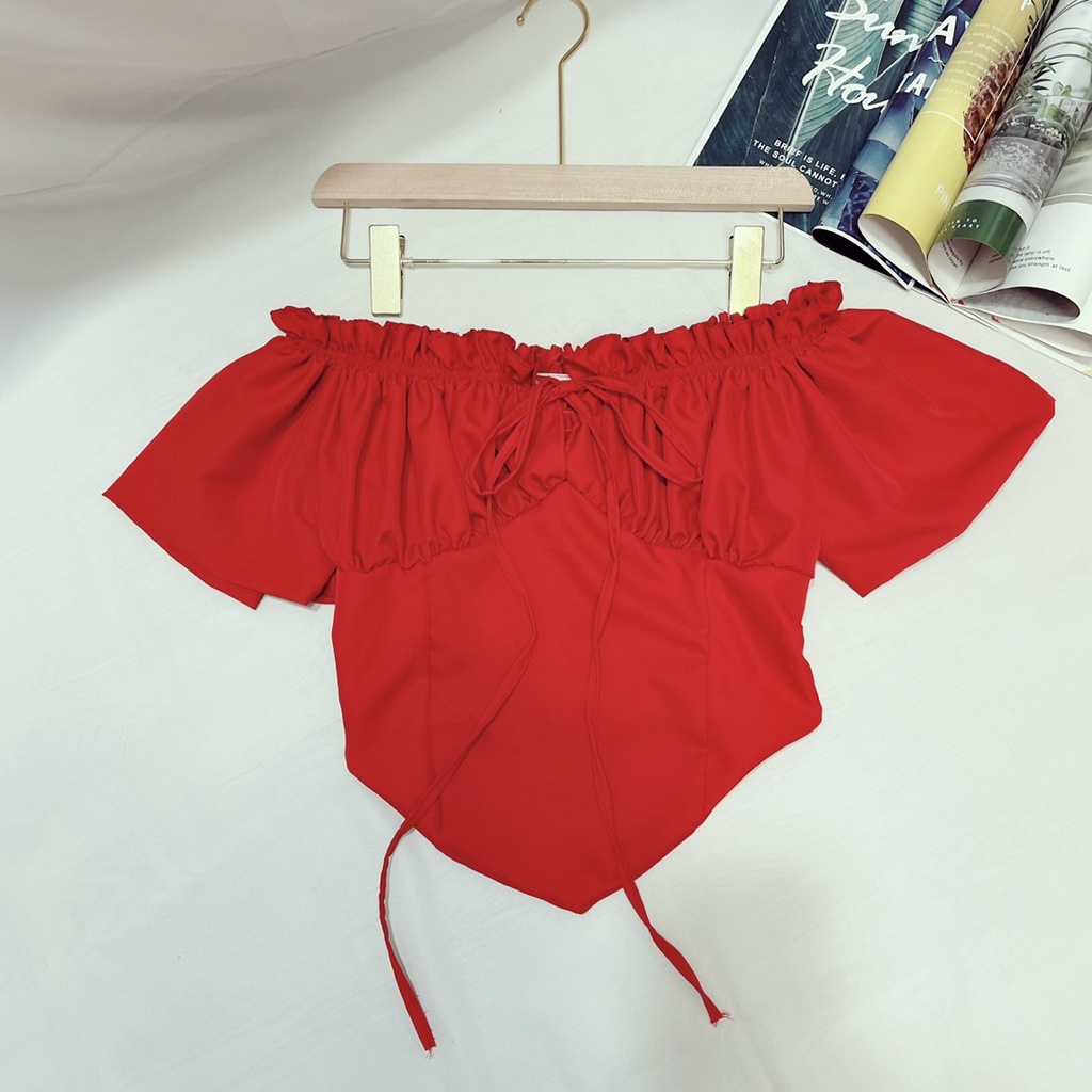 ÁO TRỄ VAI BÈO ĐỎ RƯỢU KHÔNG NGĂN KHÓA LƯNG QUYẾN RŨ, ÁO KIỂU NỮ  RUBY UTRRB