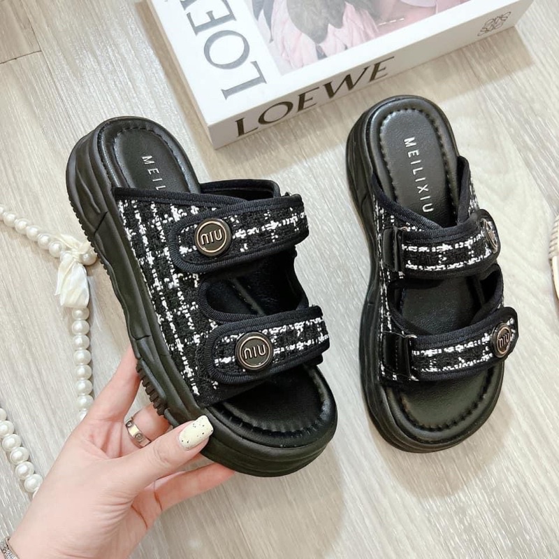 Dép xuồng đế bánh mì quai ngang dạ tweet cao cấp