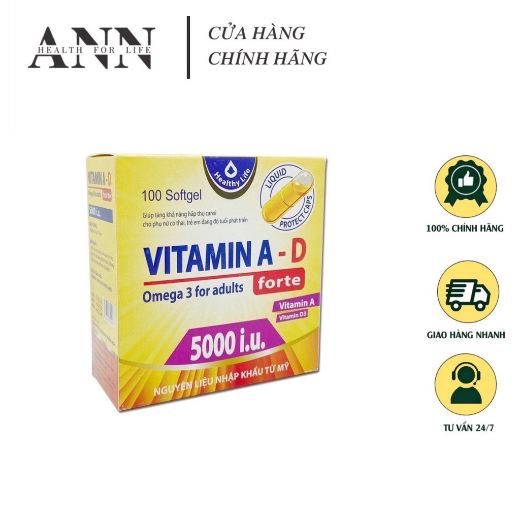 VITAMIN A-D Forte - Vitamin A 5000IU, Vitamin D3 Omega 3 - Bổ Mắt, Hỗ Trợ Trẻ Còi Xương