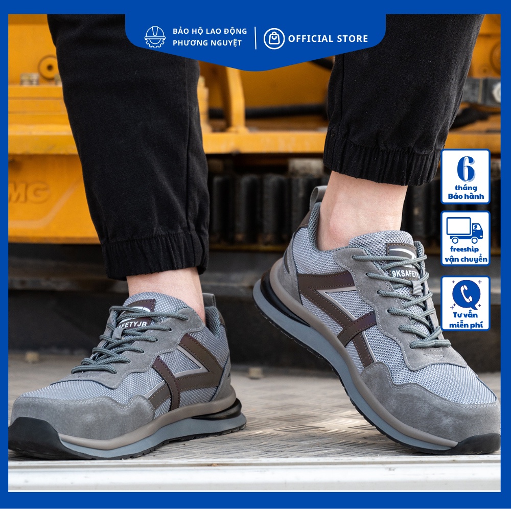 Giày bảo hộ lao động nam nữ JB671 màu ghi giày siêu nhẹ kèm rải đổi màu, chống tia lửa, chống mài mòn cao