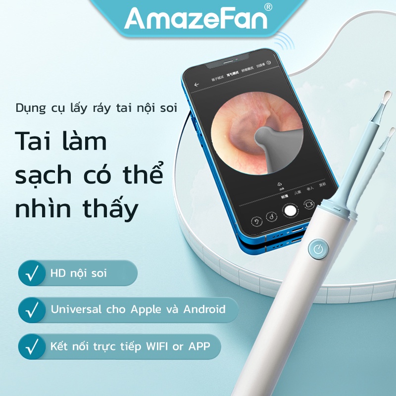 Dụng cụ lấy ráy tai nội soi AmazeFan Lấy ráy tai có camera cao cấp máy hút ráy tai hình ảnh hóa Điểm ảnh Ultra HD Máy lấy ráy tai giảm nguy cơ thủng màng nhĩ, vệ sinh sạch lỗ tai vệ sinh tai