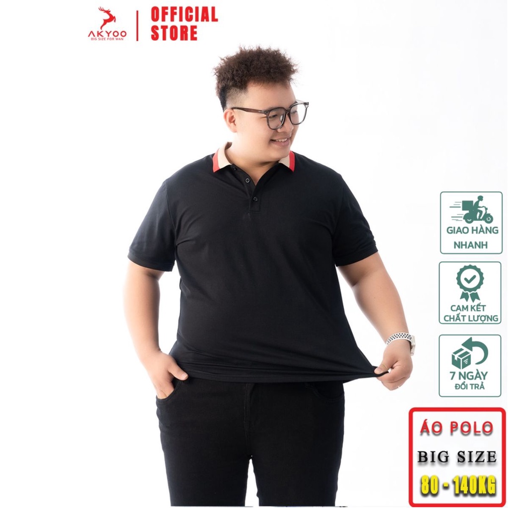 Áo Polo Bigsize 80-140KG AKYOO Cao Cấp, Cotton Co Giãn, Thấm Hút Mồ Hôi, Áo Polo Cỡ Lớn - PL DEN HT A3