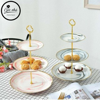 Khay bánh ngọt/trái cây trà chiều sứ vân đá viền vàng