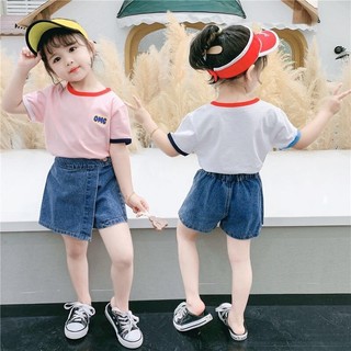 Quần short jeans giả váy JEANBECO, váy vạt chéo cho bé gái lưng chun co giãn màu xanh, xám