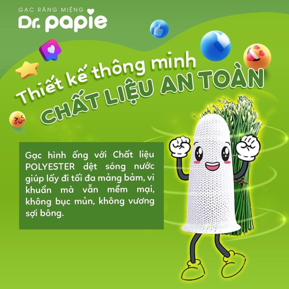 Gạc Rơ Lưỡi Dr.papie Cho Bé, Rơ Lưỡi, Tưa Lưỡi Vệ Sinh răng Miệng Trẻ Sơ Sinh Hộp 30 Gói