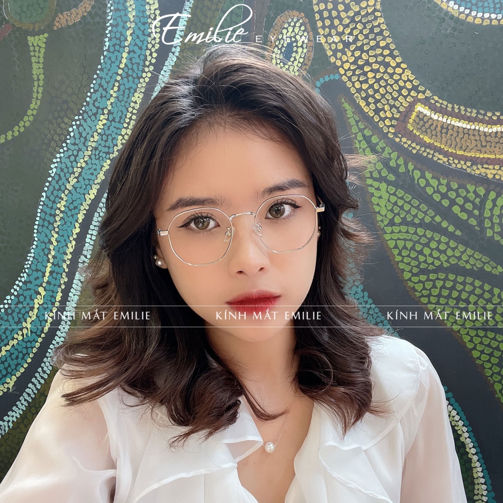Gọng kính đa giác góc cạnh size nhỏ unisex chất liệu kim loại dẻo tiranium Kính mắt Emilie 9136