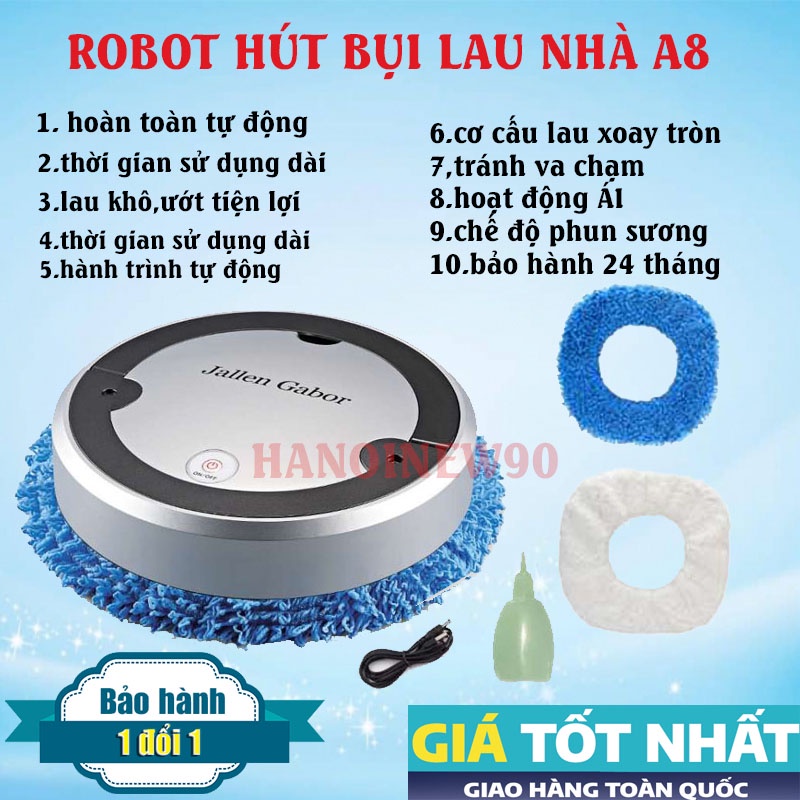 ROBOT lau nhà mini gia đình A8- robot lau dọn nhà cửa lông động vật bụi bẩn- máy lau nhà thông minh giá rẻ hàng siêu cấp