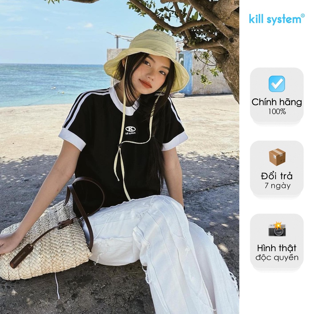 Áo thun Killsystem form fit Jessi màu đen logo K viền tay chất vải cotton | BigBuy360 - bigbuy360.vn