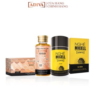 Combo 1 Hộp Nước Uống Làm Đẹp Collagen ADIVA Gold (14 Chai/Hộp) + 1 Hộp Nghệ Micell ADIVA 14 Viên