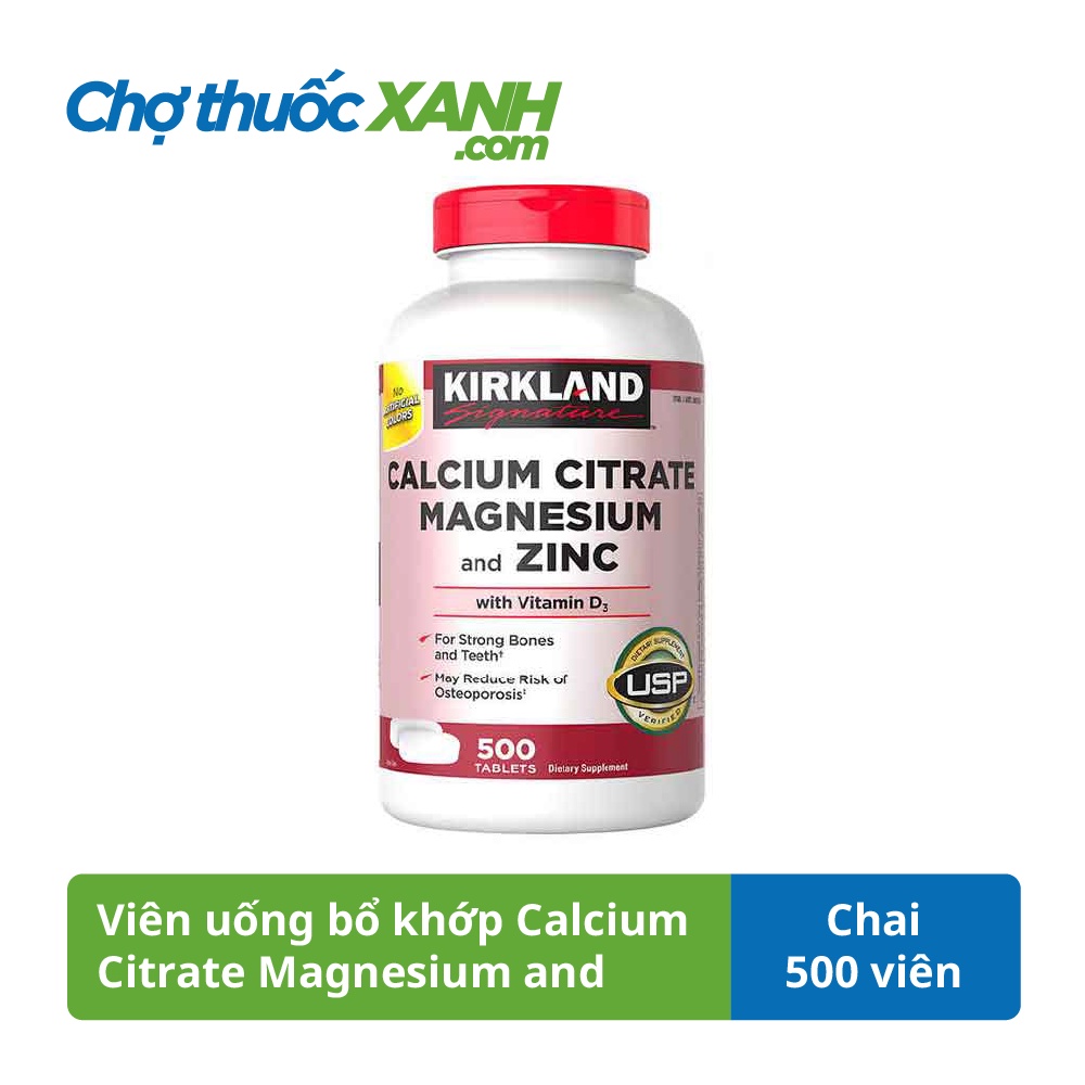 Calcium Citrate Magnesium and Zinc with Vitamin D3 Kirkland 500 viên – Viên uống bổ xương khớp