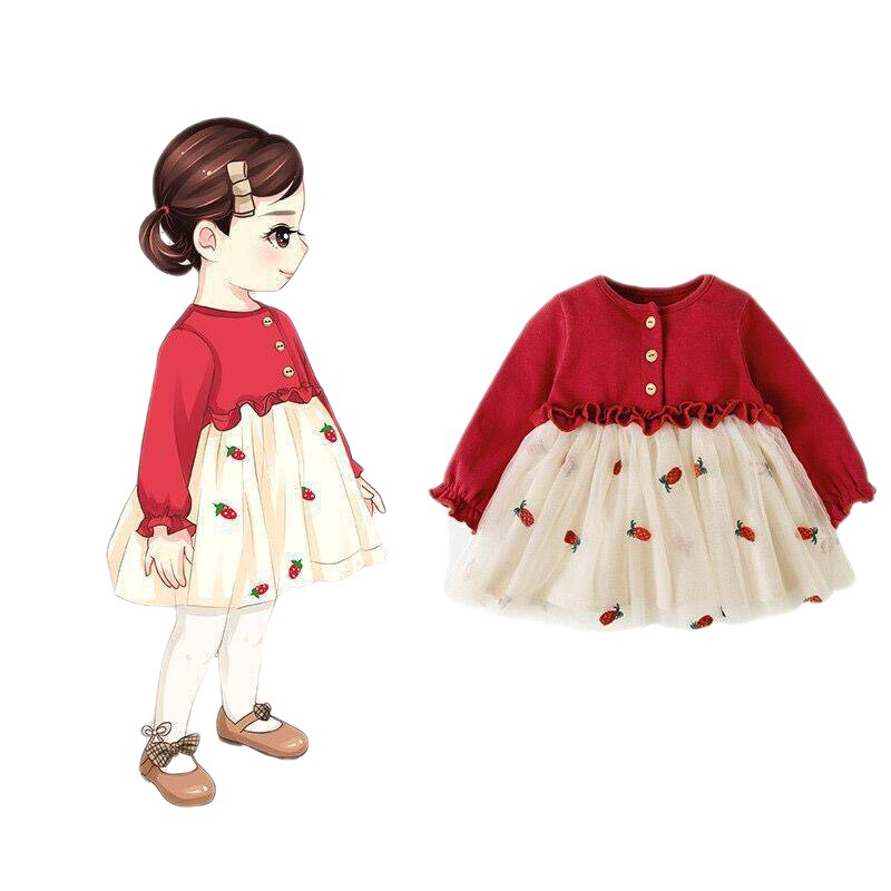 Váy bé gái dài tay thêu trái dứa dễ thương hàng QCCC