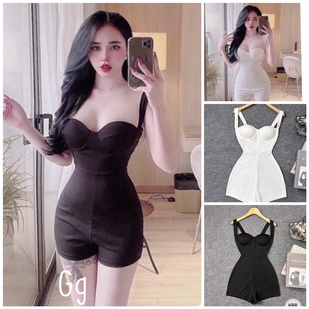 Jum 2 dây bản lơn, jumsuit đùi ôm body chất vải umi mềm mịn, dày dặn, co giãn tốt