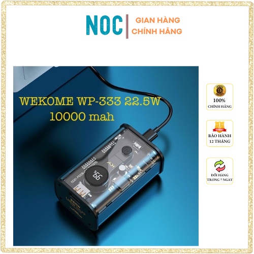Sạc Dự Phòng Wekome WP-333 10000mAh, 1xPD20w, 1xUSB3.0, % Pin, Gía rẻ