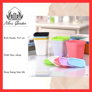 Chậu nhựa 7 x 7 cm kèm đĩa lót 🔥FREE SHIP🔥 trồng sen đá, xương rồng