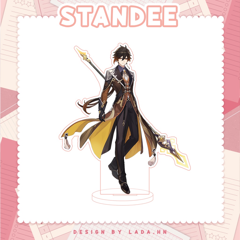 Móc khóa mô hình standee đứng để bàn Zhongli Genshin Impact Lada anime đáng yêu chibi trang trí quà tặng
