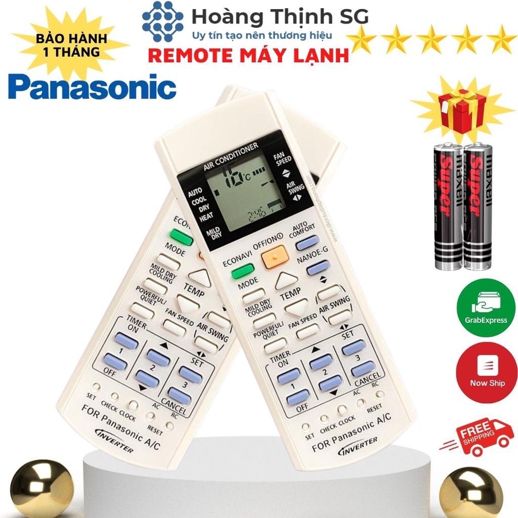 Điều khiển điều hòa Panasonic Inverter 2 chiều, remote máy lạnh panasonic tặng kèm pin