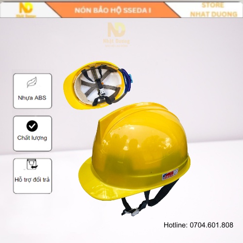 Mũ bảo hộ lao động Sseda I màu vàng lót xốp, Nón bảo hộ lao động có khóa vặn, Nón bảo hộ công trình