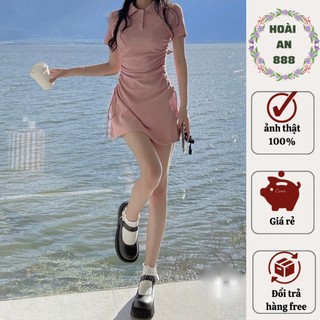 (ảnh thật) Đầm Body Polo Dây Rút 2 Bên Sườn hàng Đẹp cotton Co Giãn 4 chiều