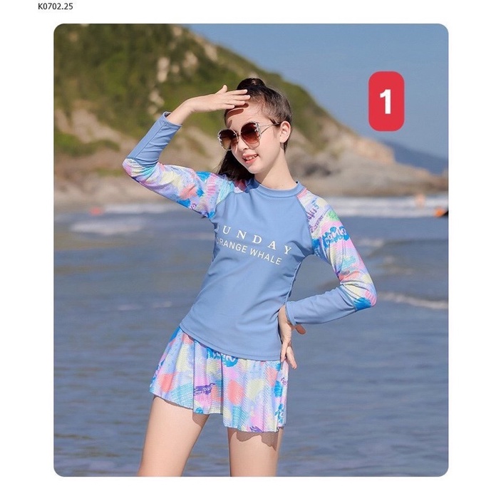 35-60kg Đồ bơi size đại cho bé gái lớn, đồ bơi mẹ và bé, đồ bơi tay dài và chân váy