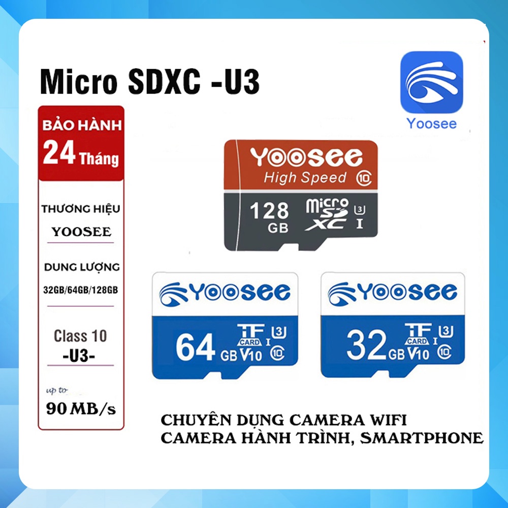 Thẻ Nhớ MicroSD YOOSEE 128GB | 64GB | 32GB  Chính Hãng, Dùng cho camera wifi, camera hành trình, smartphone