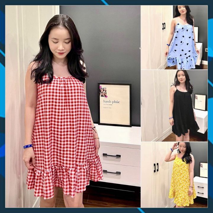VÁY BẦU, ĐẦM NỮ 2 DÂY dễ thương, chất lanh mềm mát, váy ngủ mặc nhà thoải mái