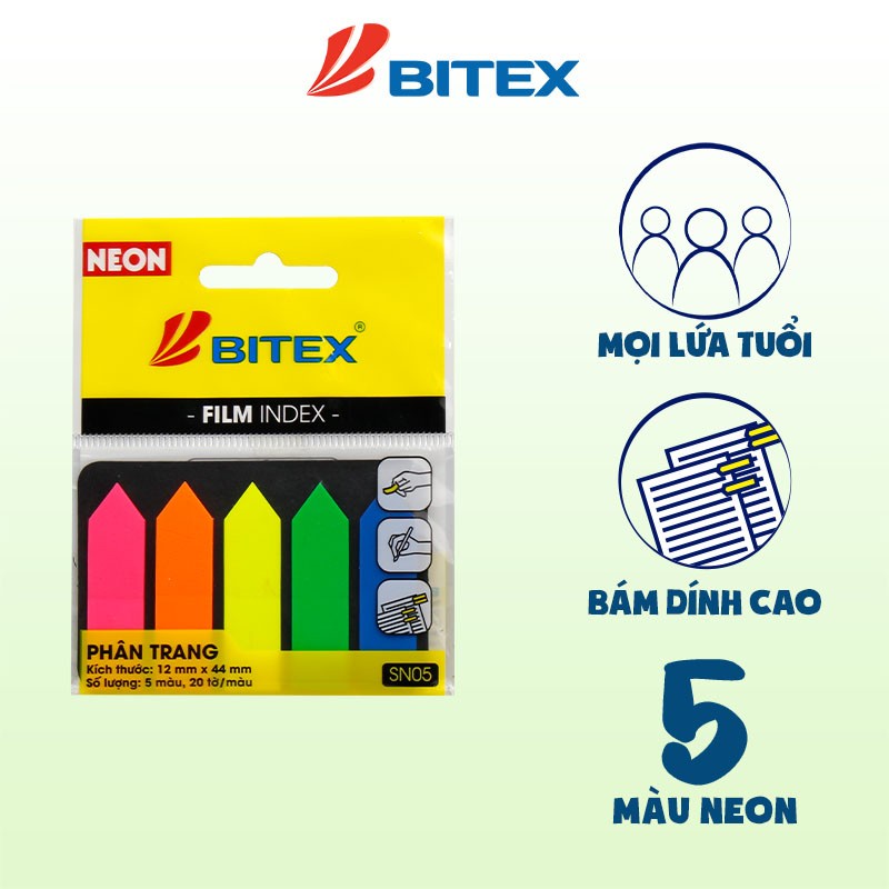 Giấy note/ghi nhớ/phân trang Pronoti/ Bitex 5 màu nhựa