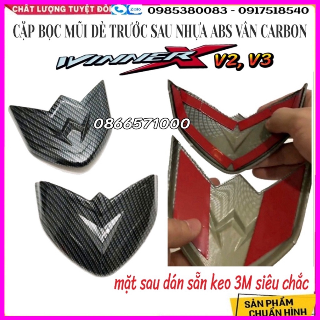 Ốp Tay Dắt, Cặp Bọc Mũi Dè Nhựa Abs Vân Carbon Cho Honda Winner X v2, v3 Đời 2019 đến 2023 Hàng Cao Cấ