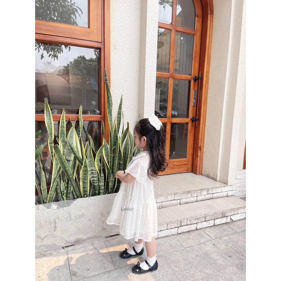 Đầm tơ trắng thêu tròn Lennco cho bé gái