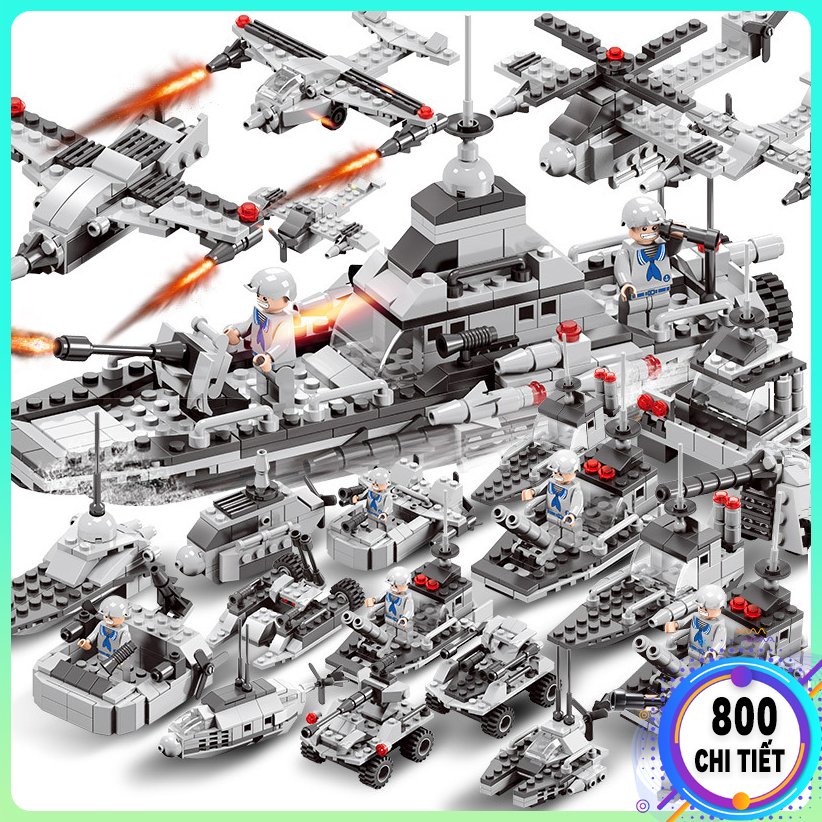 Bộ đồ chơi lắp ráp LEGO Tàu Chiến Hạm 800 chi tiết kèm lego máy bay, xe tăng, robot đồ chơi cho bé