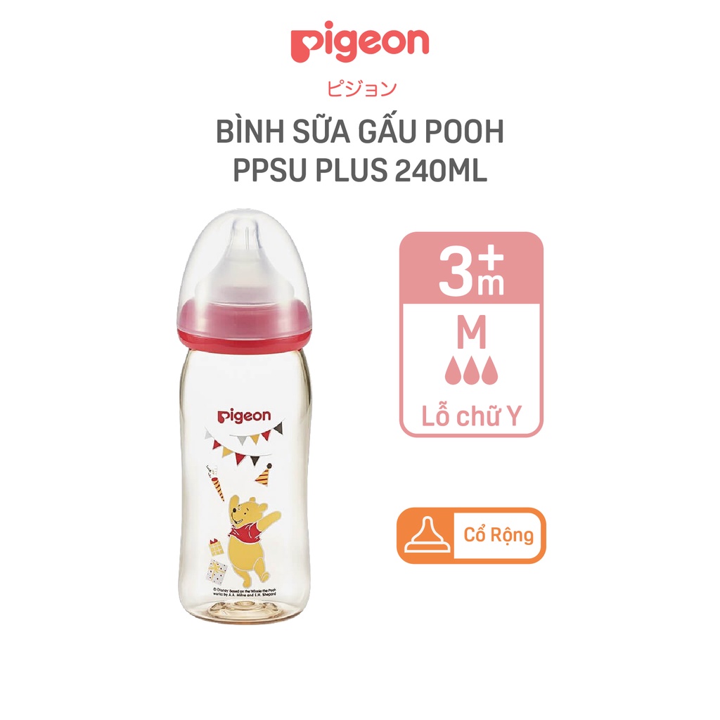 Bình Sữa Pigeon PPSU Plus Gấu Pooh 240ml (M) (HSD: 08/2024)
