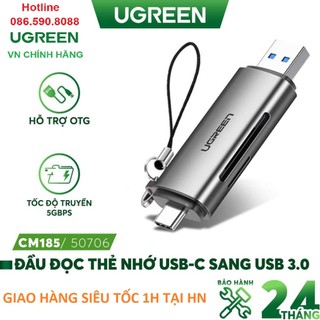 Đầu đọc thẻ nhớ sd/tf chuẩn usb type c và usb 3.0 ugreen 50706 - hàng chính hãng