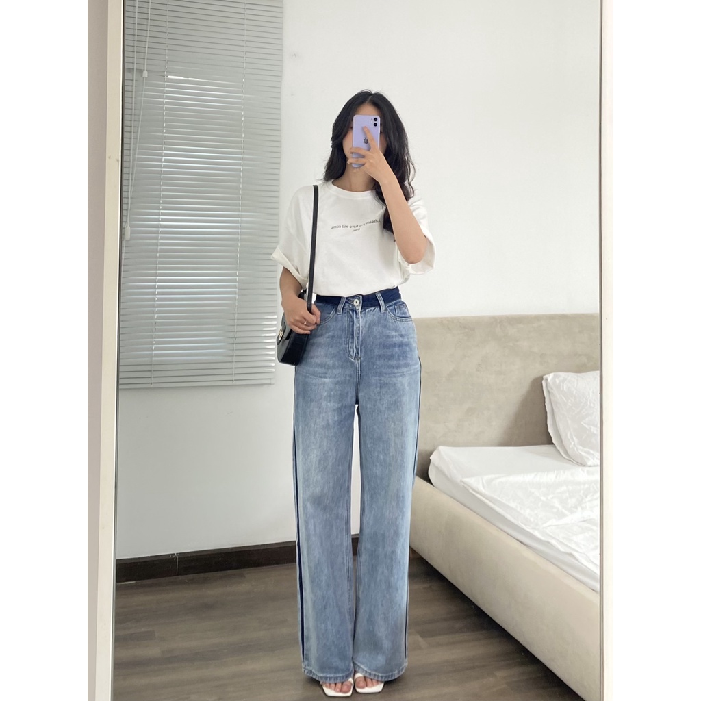 QUẦN JEAN SUÔNG DÀI VIỀN MÀU | lim.studio