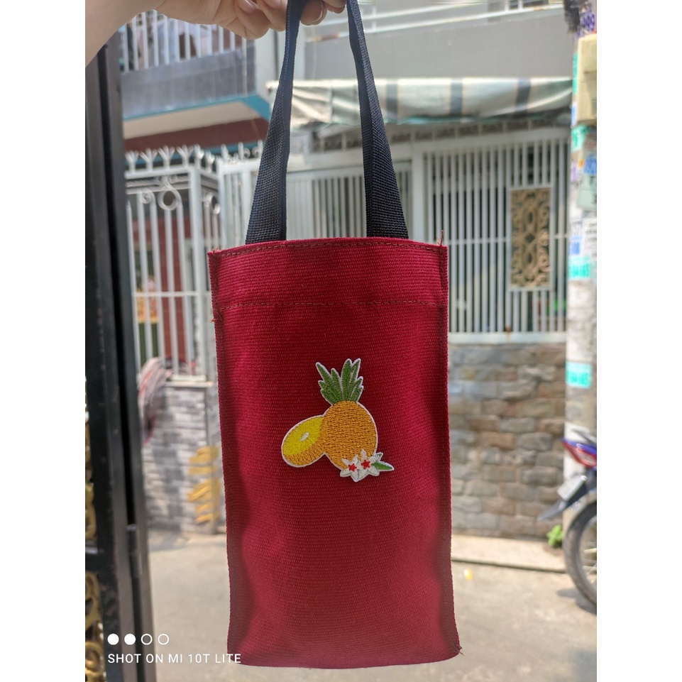túi vải bố đựng bình nước full màu quả thơm - Cao 25cm x ngang 15cm x rộng 6cm