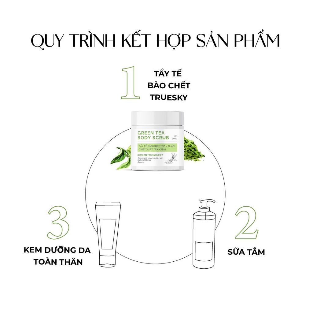 Tẩy tế bào chết toàn thân Truesky Green Tea Body Scrub chiết xuất trà xanh 300g - Truesky Việt Nam